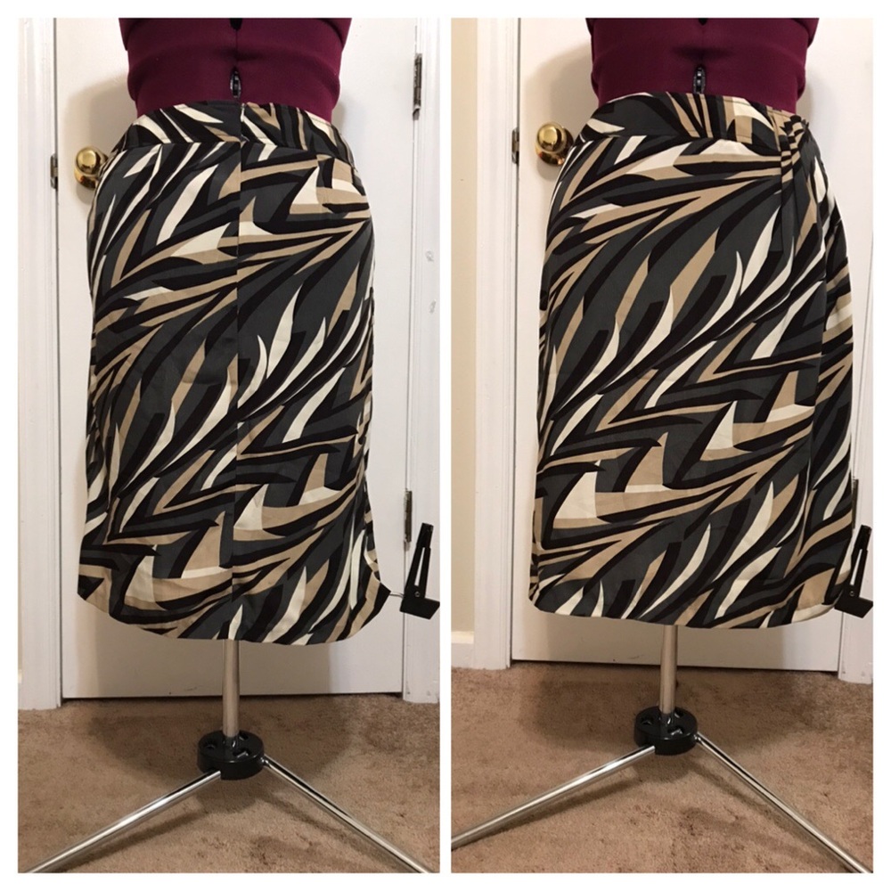 NWT Cato Wrap A-Line midi Tan/Brown/White Pleated Skirt